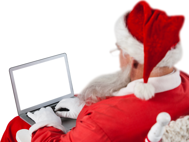 Transparent Santa Claus Working on Laptop Rear View - Download Free Stock Videos Pikwizard.com