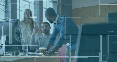 Collaborating Professionals Discussing Project in Modern Office