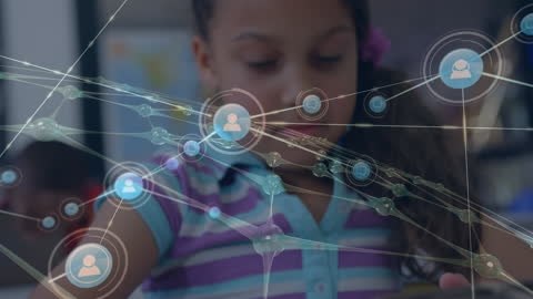 Digital Network Animation Over Girl Using Tablet