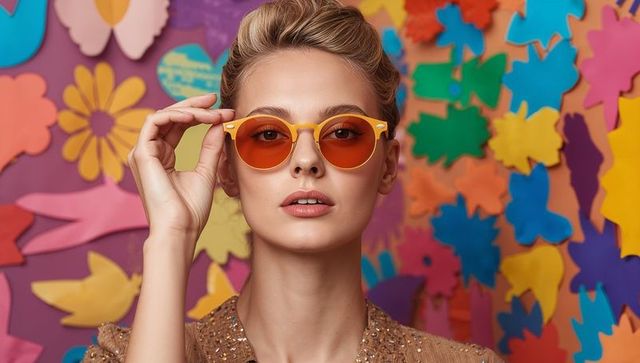 Fashionable Woman With Yellow Sunglasses In Vibrant Studio
