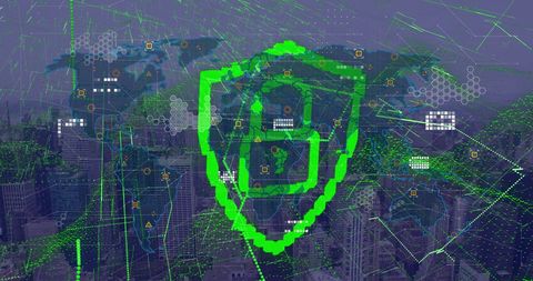 Digital Security Concept with World Map Overlay on Cityscape - Download Free Stock Images Pikwizard.com