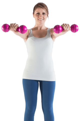 Caucasian Woman Lifting Dumbbells on Transparent Background