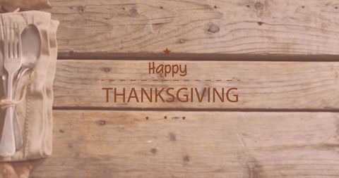 Happy Thanksgiving Text with Rustic Cutlery Arrangement - Download Free Stock Images Pikwizard.com