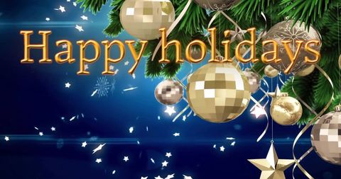 Festive Decor with Happy Holidays Text and Snowflakes