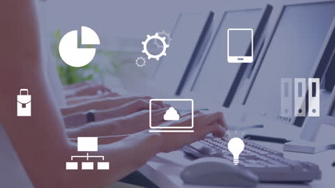 Collaborative Work Environment with Digital Technology Icons