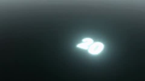 Glowing Metallic 20 Floating on Dark Glossy Plane with Blooming Reflective Light