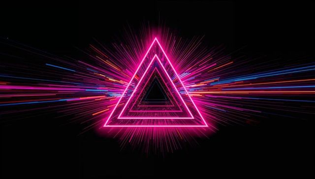 Vibrant neon triangles with dynamic lighting effects