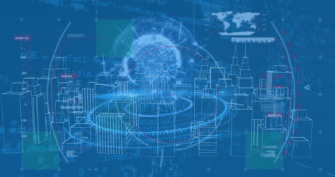 Digital Cityscape with Global Technology Interface