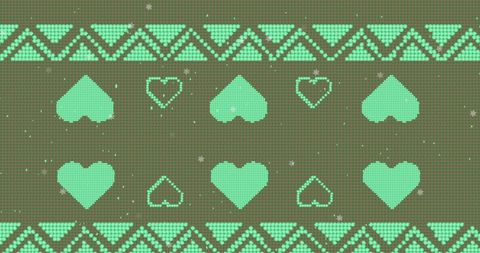 Festive Heart and Chevron Pattern on Green Background