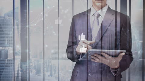 Businessman Using Tablet with Social Media Concepts Overlay