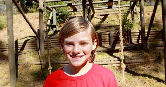 Child Smiling Outdoors Near Playground - Download Free Stock Images Pikwizard.com