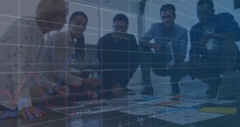 Team Collaborating with Dynamic Charts and Data Graphics