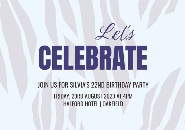 This template features a sleek and stylish invitation design with delicate purple leaf patterns against a light backdrop. Ideal for formal and upscale celebrations such as milestone birthday parties. The prominent calligraphy and classic fonts evoke a sense of elegance, making it perfect for inviting guests to special events hosted in sophisticated venues such as hotels.