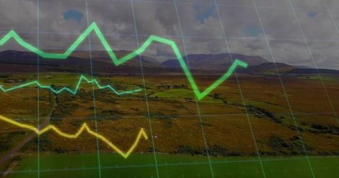 Digital Analytics Overlay on Rural Landscape, Charting Data