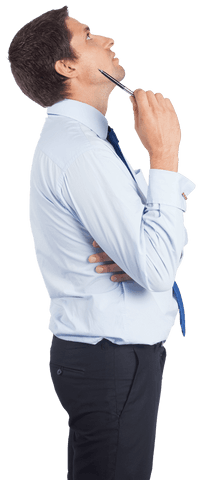 Transparent Thinking Businessman Holding Pen Pondering - Download Free Stock Videos Pikwizard.com