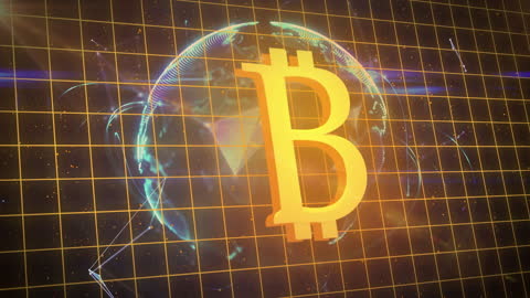 Bright Bitcoin Symbol Over Globe with Digital Interface