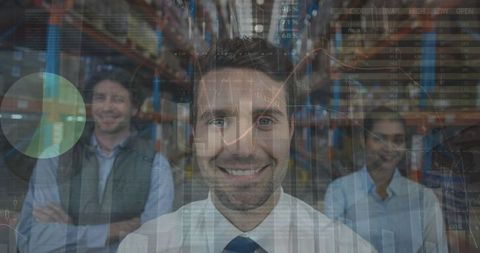 Warehouse team with projected financial data