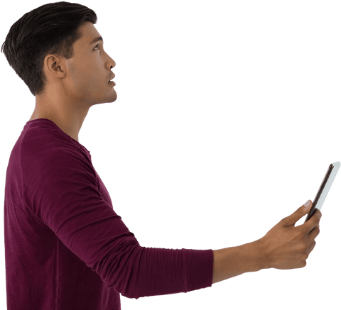 Transparent Side View Young Man Holding Digital Tablet - Download Free Stock Videos Pikwizard.com