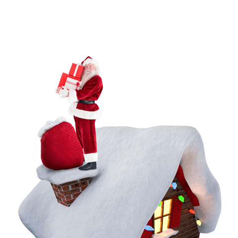 Santa on Chimney Bringing Holiday Cheer Gifts with Transparent Effect