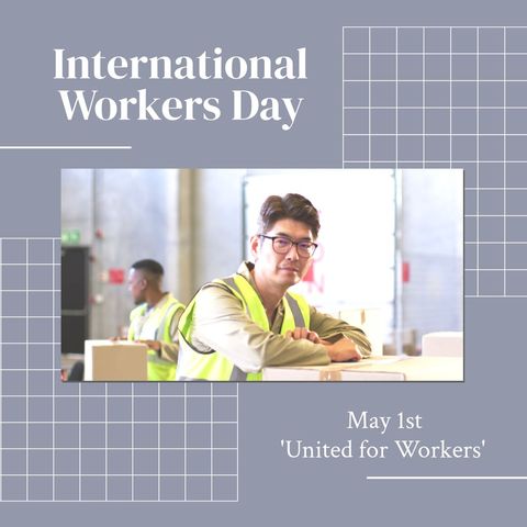 international workers day workers in warehouse card - Download Free Stock Templates Pikwizard.com