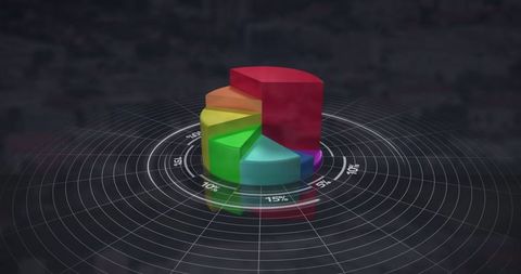 Colorful 3D Pie Chart on Dark Grid Interface - Download Free Stock Images Pikwizard.com