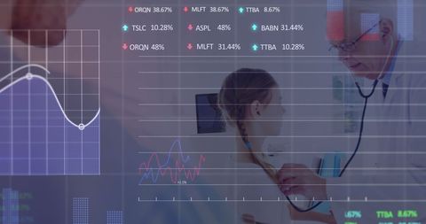 Doctor Discussing Results With Patient Amid Financial Data Visualization