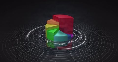 Colorful 3D Pie Chart with Scanning Grid Effect - Download Free Stock Images Pikwizard.com