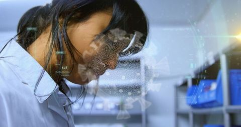 Female Scientist Analyzing Data with Digital Overlays - Download Free Stock Images Pikwizard.com