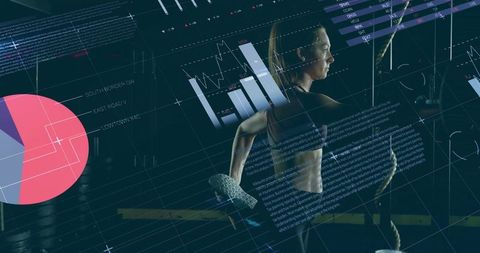 Female Athlete Integrating Fitness and Data Technology at Gym