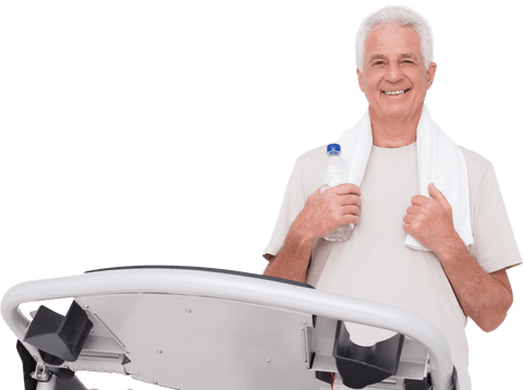 Senior Man Exercising with Treadmill on Transparent Background