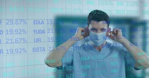 Masked Doctor with Stock Market Overlay Symbolizing Health Investment