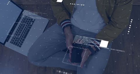 Businessman Analyzing Digital Data on Smartphone with Holographic Finance Display