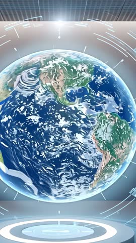 Activating Earth Hologram Rotating Over Futuristic Lab Base with Pulsing Interface