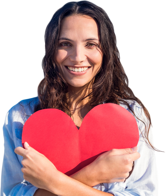 Smiling Caucasian Woman Holding Red Heart on Transparent Background - Download Free Stock Videos Pikwizard.com