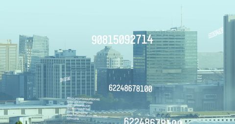 Dynamic digital overlay on urban skyline illustrating technological growth