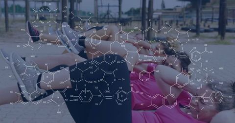 Women Exercising Outdoors With Chemical Formula Overlay