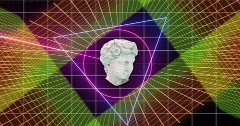 Classical Bust with Neon Geometric Lights - Download Free Stock Images Pikwizard.com