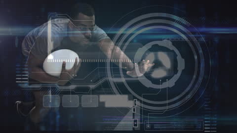 Rugby Player Surrounded by Futuristic HUD Displays