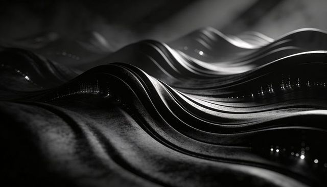 Monochrome Metallic Waves with Reflective Highlights and Textured Valleys