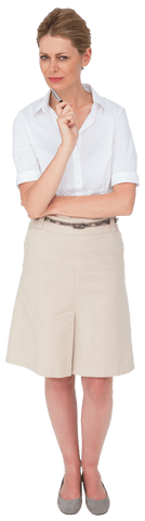 Caucasian businesswoman thinking on transparent background