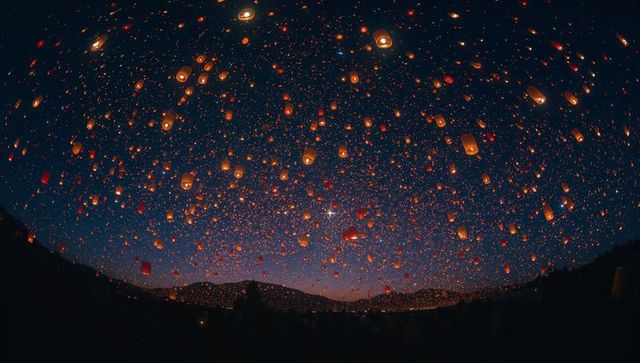 Stunning skyward lantern festival at twilight