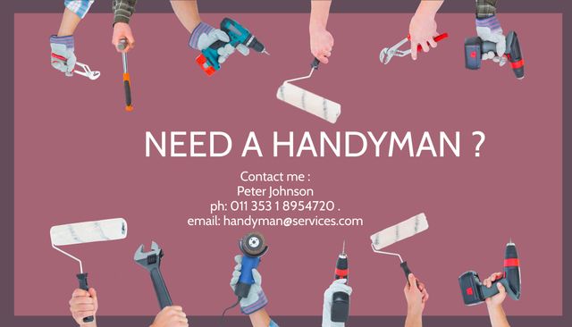 Handyman Services Business Card with Various Tools - Download Free Stock Templates Pikwizard.com