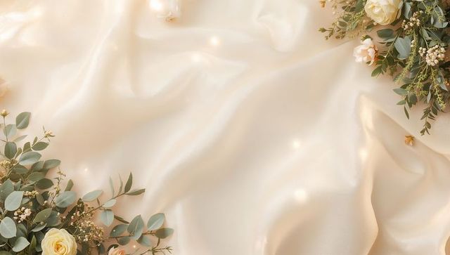 Cream satin drapery with pale roses and eucalyptus romantic wedding backdrop