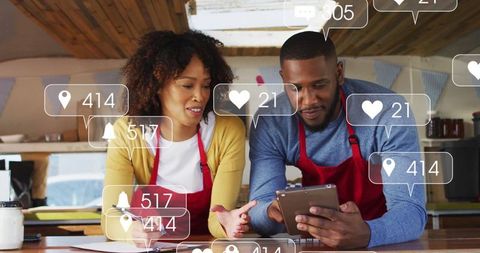 Entrepreneurs Engaging on Social Media with Interactive Overlays - Download Free Stock Images Pikwizard.com