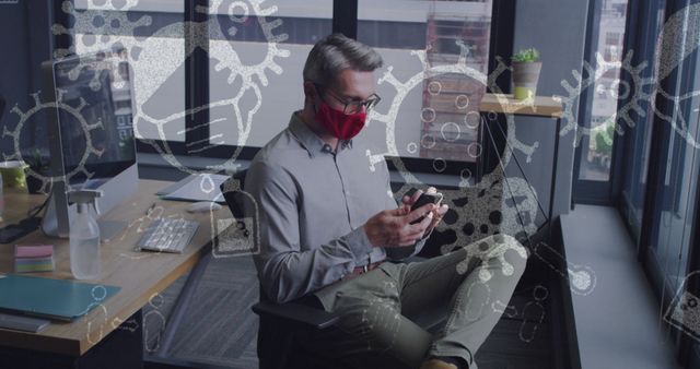 Office Worker Wearing Red Mask Amid COVID-19 Precautions - Download Free Stock Images Pikwizard.com