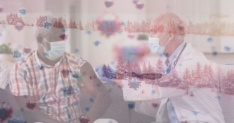 Doctor Administering Vaccine Overtop Virus Cells Illustration