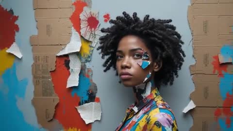 Model in Abstract Design with Paint Splattered Wall