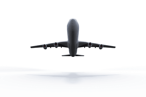 Flying airplane on transparent background for travel and tourism
