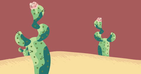 Minimalist Cactus Animation on Desert Landscape