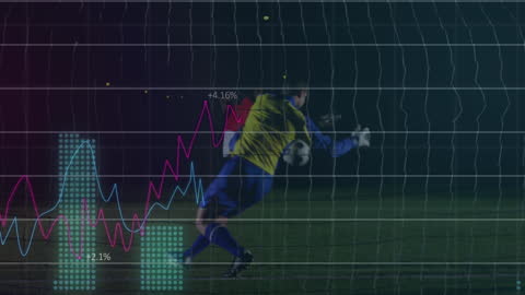 Soccer Player Kicking Ball with Digital Data Overlay